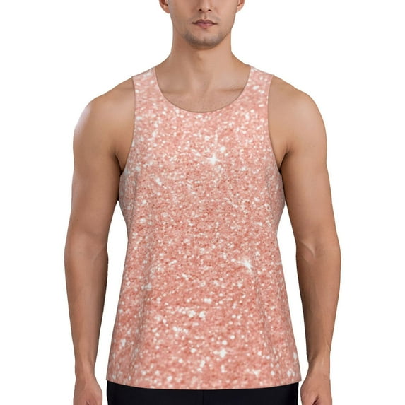 Gaeub Rose Gold Glitter Men's Athletic Tank Top, Workout Sleeveless Shirts, Running Tank Tops for Gym, Running, Training - 3X-Large
