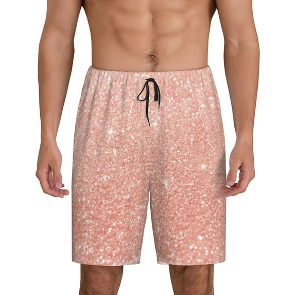 Gaeub Rose Gold Glitter Printed Men's Short Pajama Pants, Lightweight Lounge & Sleep Bottoms Keep You Cool - Medium