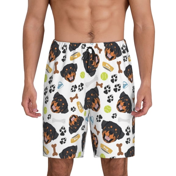 Gaeub Rottweiler Print Men's Short Pajama Pants, Sleep Shorts, Household Pants, Casual Pants with Pockets-Medium