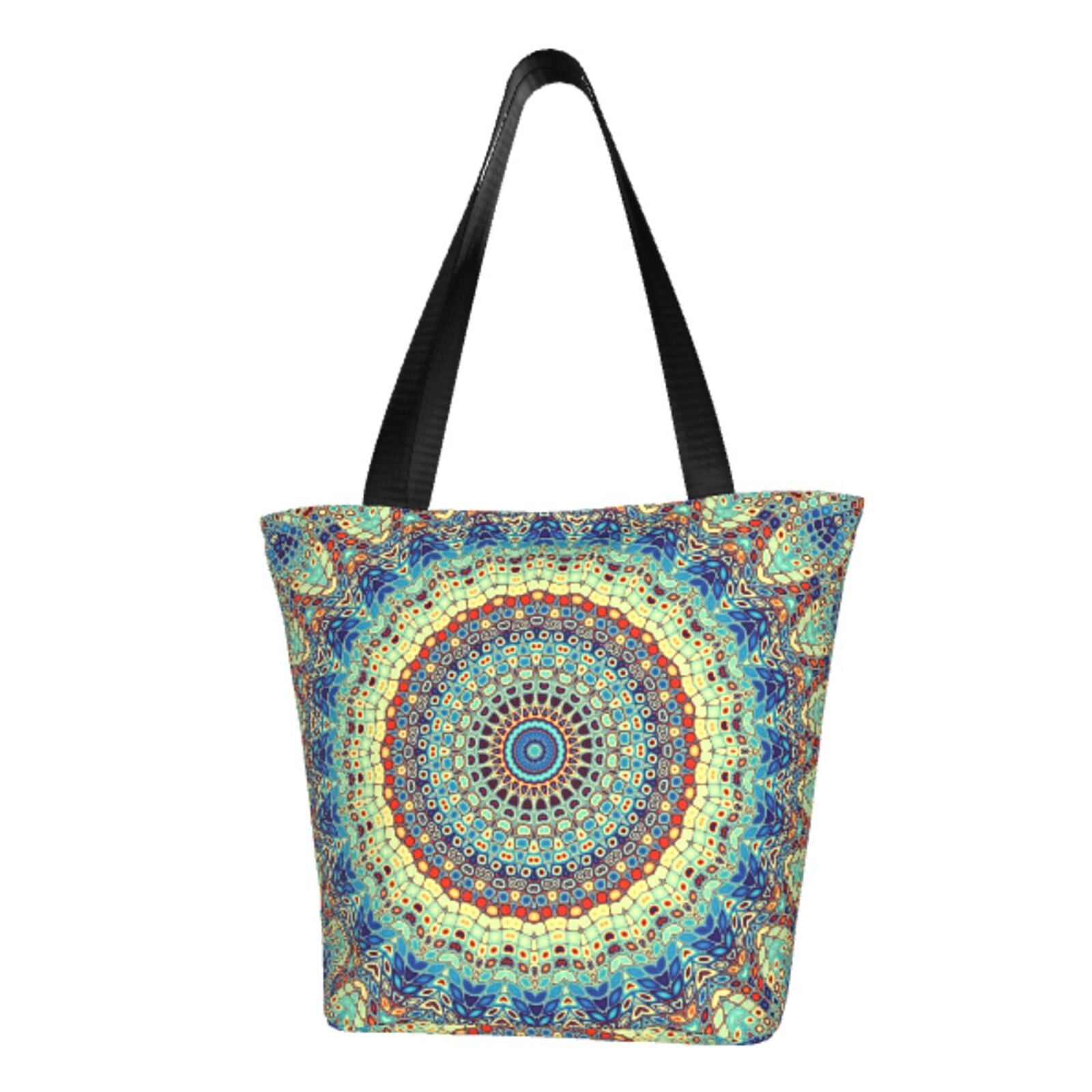 Gaeub Round Mandala1 Printed Tote Bag Grocery Bag Reusable Shoulder Bag