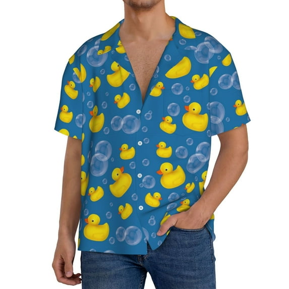Gaeub Rubber Duck Men's Lapel Short Sleeve Shirt,Cuban Shirts For Men,Short Sleeve Button Down Men, Soft and Breathable for Outdoors Party Travel-X-Large
