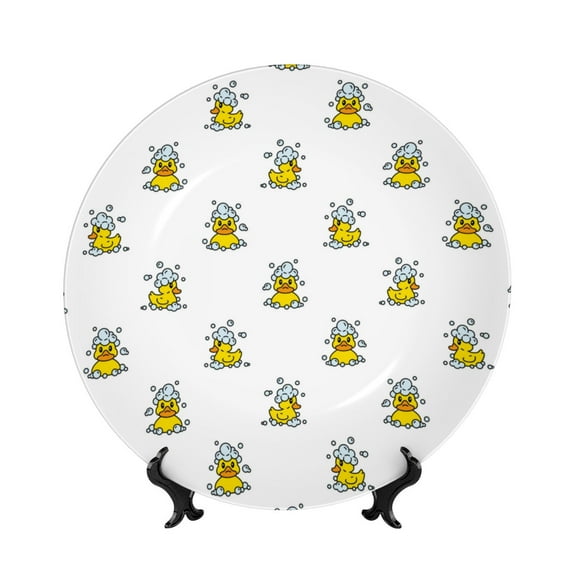 Gaeub Rubber Duck Showe Print Ceramic Plate,Dinner Plates,Bone China Decorative Plates with Display Stand,Art Ceramic Ornaments for Wall Hanging Decoration-7in