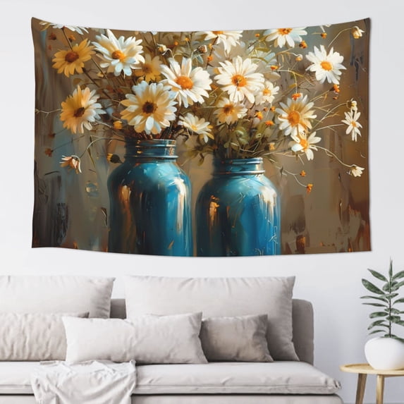 Gaeub Rustic Daisy Mason Jars Print Tapestry Wall Hanging(60x40 inches),Tapestry Home Decor,Wall Art for Living Room Bedroom Home Decor