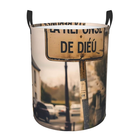 Gaeub Rustic French Signpost Dirty Clothes Storage Basket, Toy Storage Bin for Storing Clothing, Diapers, Toys-Medium