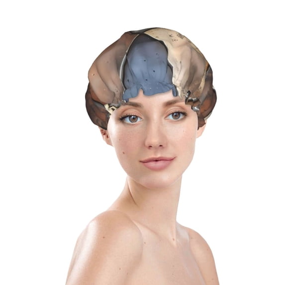 Gaeub Rustic Tile Pattern Shower Caps for Women Men,Double Waterproof Layers Bathing Hat,Elastic and Reusable Bath Caps