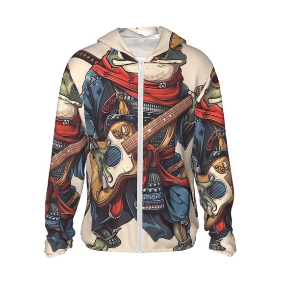 Gaeub Samurai Frog Guitar Men's and Women's UPF 50+ Long-Sleeved Sun Protection Clothing, Fishing Shirt Long Sleeve Zip-Medium