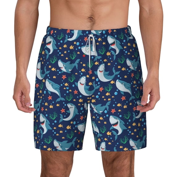 Gaeub Sea Sharks Mens Swim Trunks Stretch Beach Shorts Quick Dry for Men Swim Shorts Swimwear with Pockets- Small