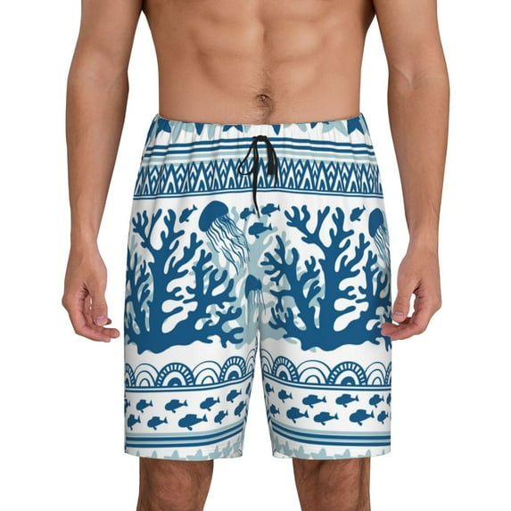 Gaeub Sea Underwater Jellyfish Printed Men's Short Pajama Pants, Lightweight Lounge & Sleep Bottoms Keep You Cool - Medium