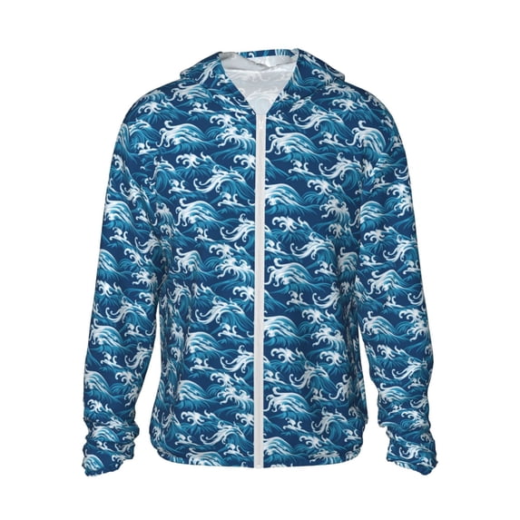 Gaeub Sea Water Wave Men's and Women's UPF 50+ Long-Sleeved Sun Protection Clothing, Fishing Shirt Long Sleeve Zip-Medium