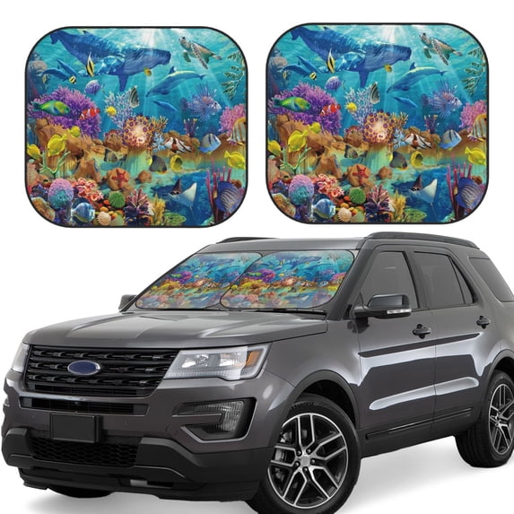 Gaeub Sea World Foldable Auto Sun Blocker Visor, Sunshade for Car Front Window, Keeps Your Vehicle Cool - Small