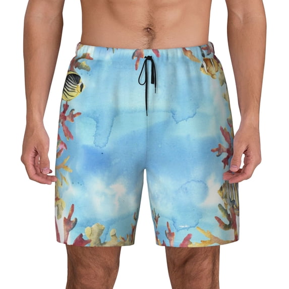 Gaeub Sea and Fish Mens Swim Trunks Stretch Beach Shorts Quick Dry for Men Swim Shorts Swimwear with Pockets- XX-Large