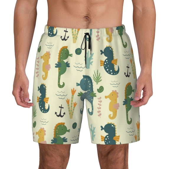Gaeub Seahorse Mens Swim Trunks Stretch Beach Shorts Quick Dry for Men Swim Shorts Swimwear with Pockets- Large