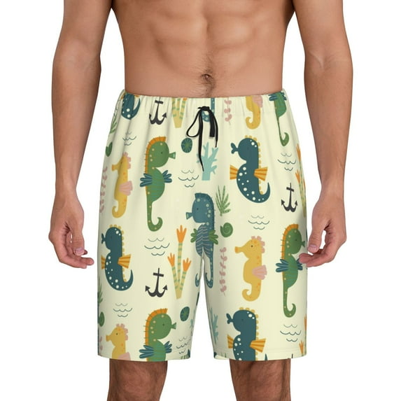 Gaeub Seahorse Printed Men's Short Pajama Pants, Lightweight Lounge & Sleep Bottoms Keep You Cool - Medium