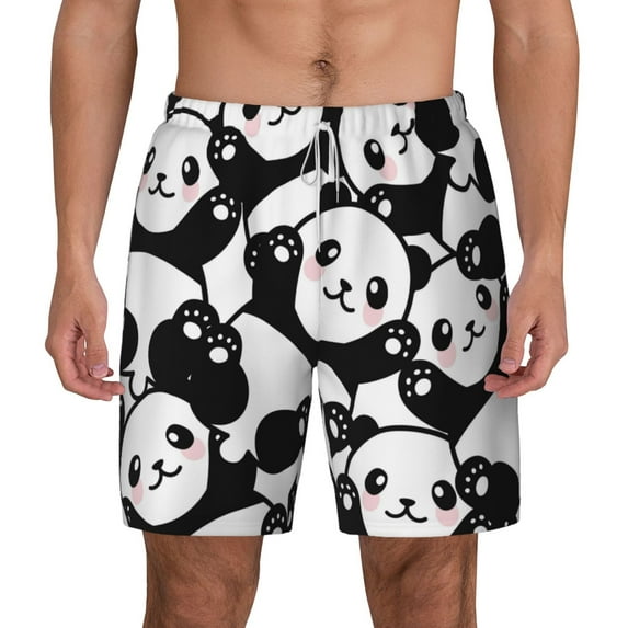 Gaeub Seamless Pattern Cute Panda Mens Swim Trunks Stretch Beach Shorts Quick Dry for Men Swim Shorts Swimwear with Pockets- 3X-Large