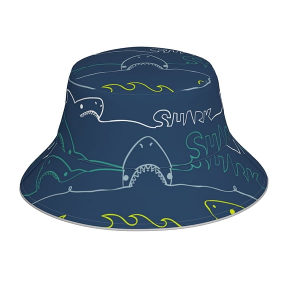 Gaeub Shark Printed Double Sided Reflective Bucket Hat Foldable Sun Hat for Camping Hiking Fishing