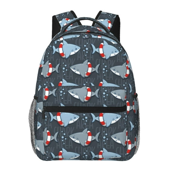 Gaeub Shark Wearing Swim Ring Ergonomic Lightweight Laptop Backpack - Multiple Pockets for School, Work, Travel, Outdoor Activities -One Size