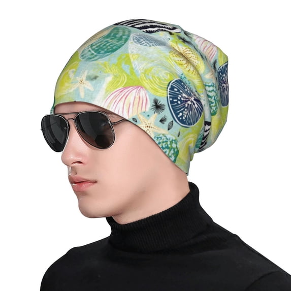 Gaeub Shell Clam Print Beanie Hats for Men Women,Winter Caps,Knit Cuffed Beanie,Cuffed Cap,Great for Winter Activities