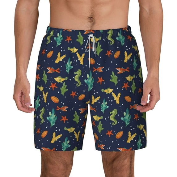 Gaeub Shells and Seaweed Mens Swim Trunks Stretch Beach Shorts Quick Dry for Men Swim Shorts Swimwear with Pockets- Medium