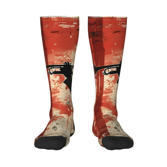 Gaeub Silhouette Trumpet Red Art Printed Design Socks Stretchy High Tube Socks for Men Women Teens , Softball Soccer Socks for Hiking, Sport