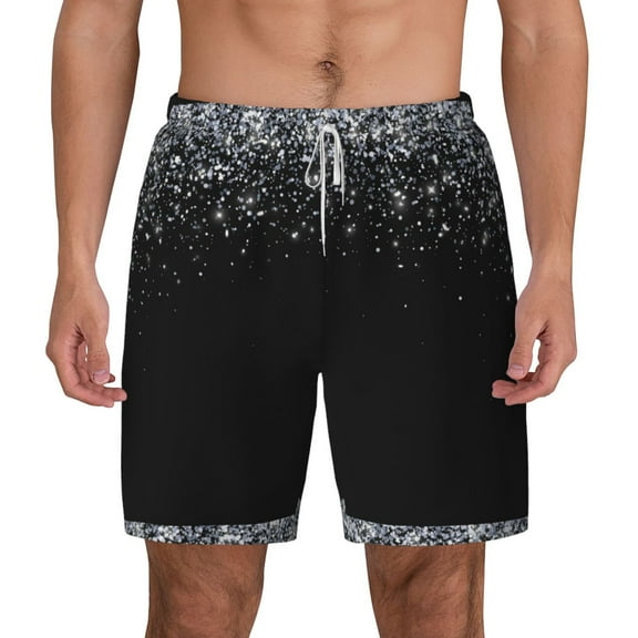 Gaeub Silver Glitter1 Mens Swim Trunks Stretch Beach Shorts Quick Dry for Men Swim Shorts Swimwear with Pockets- 3X-Large