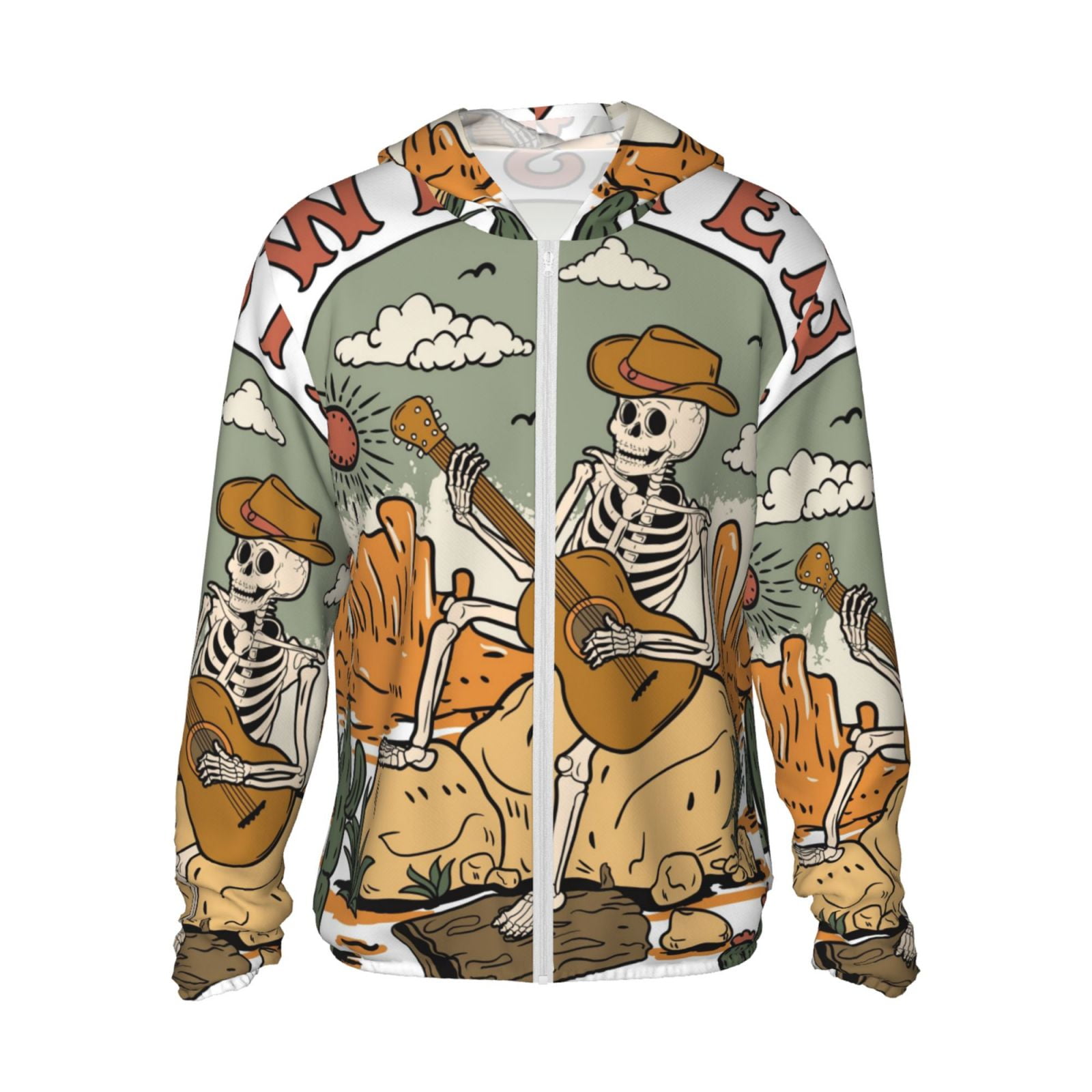 Gaeub Skeleton Cowboy And Guitar Men's and Women's UPF 50+ Long-Sleeved Sun Protection Clothing, Fishing Shirt Long Sleeve Zip-Small