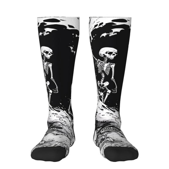 Gaeub Skeleton Wave Artwork Printed Design Socks Stretchy High Tube Socks for Men Women Teens , Softball Soccer Socks for Hiking, Sport