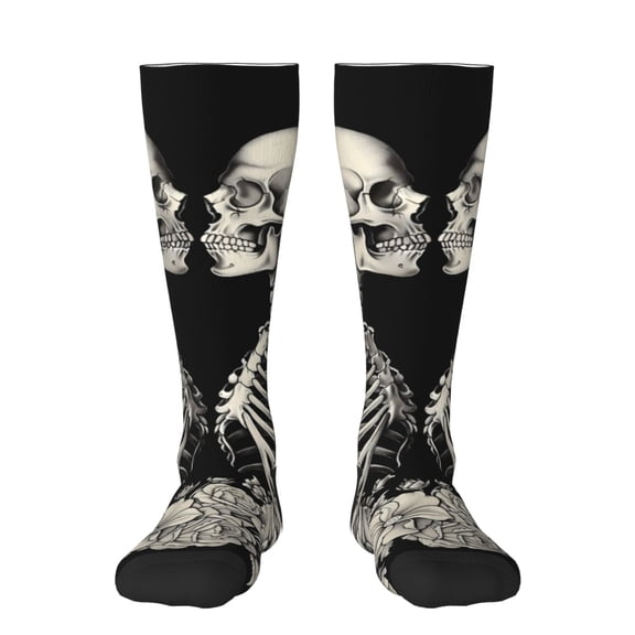 Gaeub Skeletons Love Flowers Printed Design Socks Stretchy High Tube Socks for Men Women Teens , Softball Soccer Socks for Hiking, Sport
