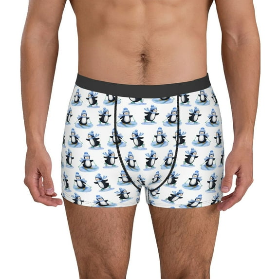 Gaeub Skiing Penguin Funny Print Men's Boxer Briefs,Super Fit Boxer Briefs for Men,Quick-Dry Underwear with 4-Way Stretch-Medium