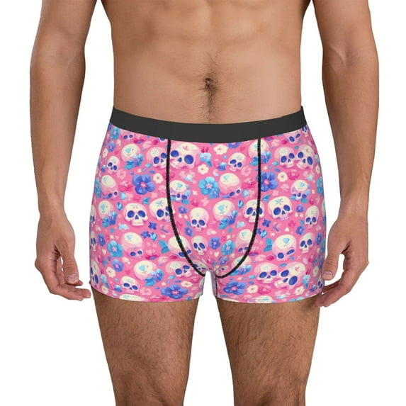 Gaeub Skull Blue Flower Print Men's Boxer Briefs,Super Fit Boxer Briefs for Men,Quick-Dry Underwear with 4-Way Stretch-Small