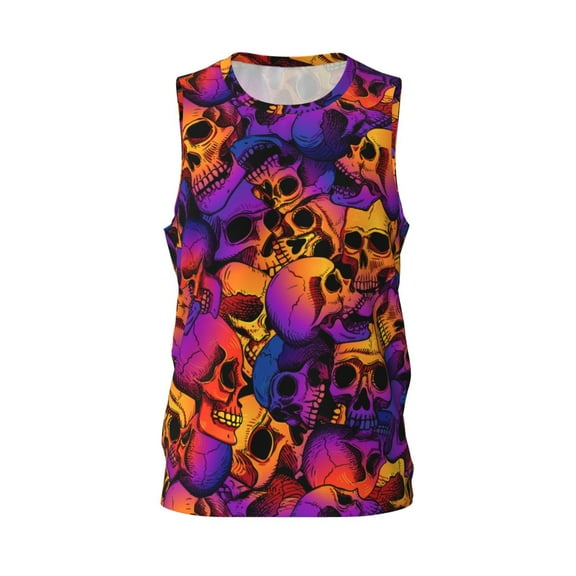 Gaeub Skull Men's Mesh Basketball Jersey, Quick-Drying Sleeveless Top S-4XL, Loose Muscle Tank Top -XX-Large