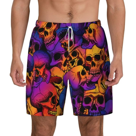 Gaeub Skull Mens Swim Trunks Stretch Beach Shorts Quick Dry for Men Swim Shorts Swimwear with Pockets- XX-Large