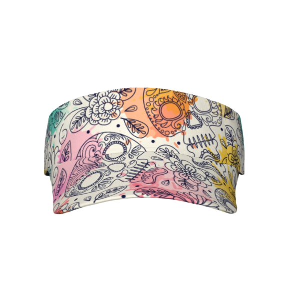 Gaeub Skull and Flowers Sun Visor Hats with Empty Top and Adjustable, UV Protection for Golf Tennis Cycling Running