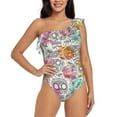 thumbnail image 1 of Gaeub Skull and Flowers Women's One Shoulder Ruffle Tummy Control Swimwear for Swimming Surfing Beach Party - X-Large, 1 of 8