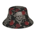 thumbnail image 1 of Gaeub Skull and Red Roses Printed Double Sided Reflective Bucket Hat Foldable Sun Hat for Camping Hiking Fishing, 1 of 9