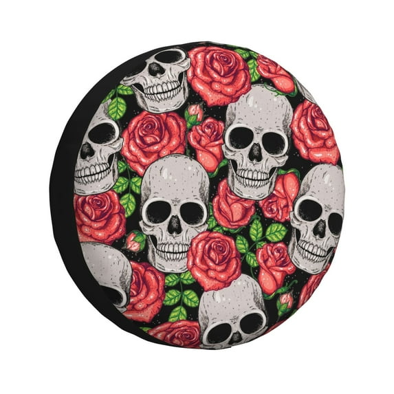 Gaeub Skull and Roses 14-17in Tire Cover, Spare Tire Cover, for Camper Caravan, Trailer, Car, Truck, SUV, Jeep - 15 inch