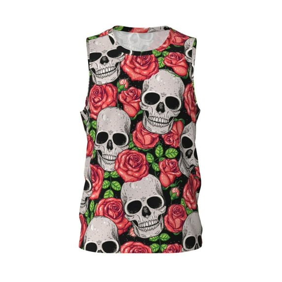 Gaeub Skull and Roses Men's Mesh Basketball Jersey, Quick-Drying Sleeveless Top S-4XL, Loose Muscle Tank Top -X-Large