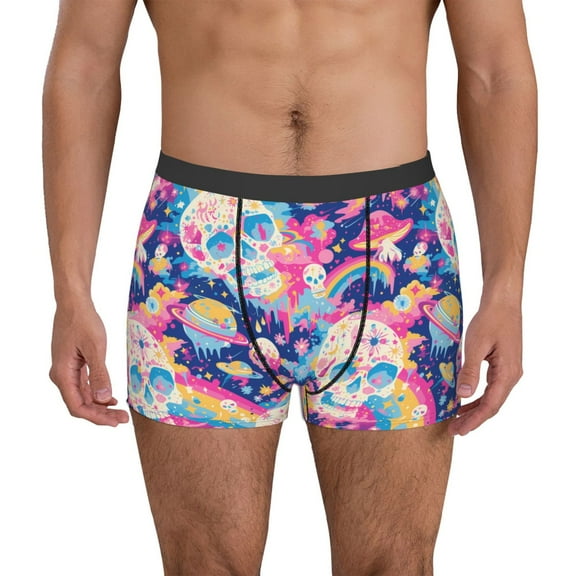 Gaeub Skull rainbow color space Print Men's Boxer Briefs,Super Fit Boxer Briefs for Men,Quick-Dry Underwear with 4-Way Stretch-Medium