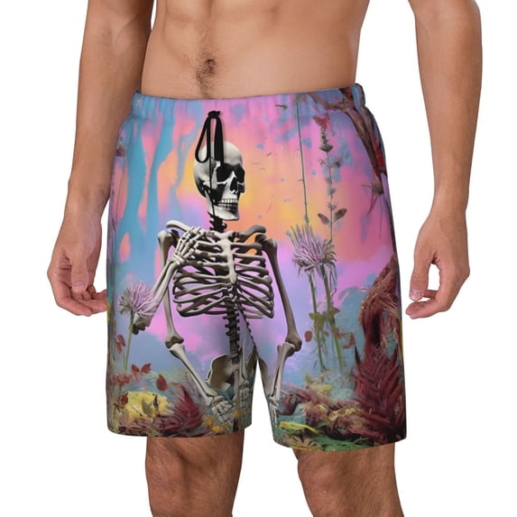 Gaeub Sky Sunflower Skull Print Mens Swim Trunks with Compression Liner,Board Shorts Quick Dry,Beach Swimwear with Pockets-3X-Large