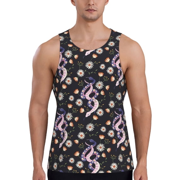 Gaeub Snake And Floral1 Men's Athletic Tank Top, Workout Sleeveless Shirts, Running Tank Tops for Gym, Running, Training - 4X-Large
