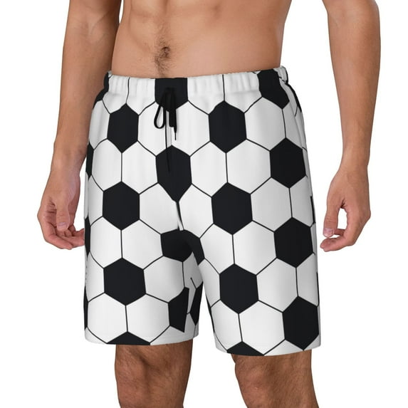 Gaeub Soccer Ball Print Mens Swim Trunks with Compression Liner,Board Shorts Quick Dry,Beach Swimwear with Pockets-X-Large