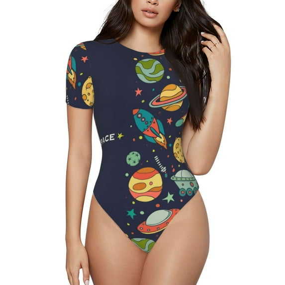 Gaeub Space Women'S Short Sleeve One Piece Swimsuit Sexy High-Waisted Bodysuit For Swimming, Beach, Sports - Large