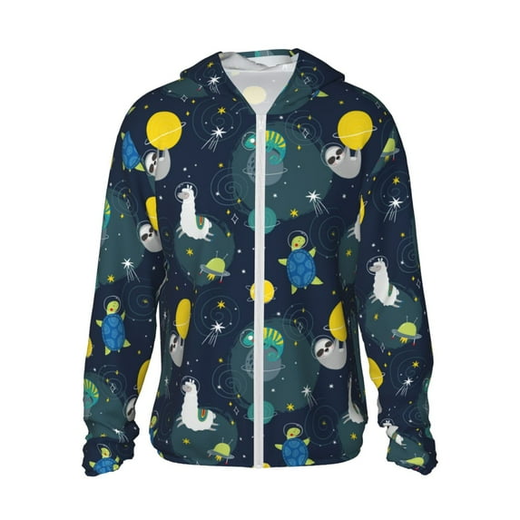 Gaeub Space and Animals Men's and Women's UPF 50+ Long-Sleeved Sun Protection Clothing, Fishing Shirt Long Sleeve Zip - X-Large