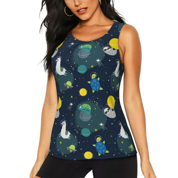 Gaeub Space and Animals Women's Workout Tank Tops Lightweight Sleeveless Shirts for Women for Athletic Running Tennis Yoga - X-Large