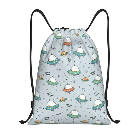 Gaeub Spaceship Drawstring Backpack Bag Sport Gym Sackpack Heavy Duty String Backpack for Men Women-Small