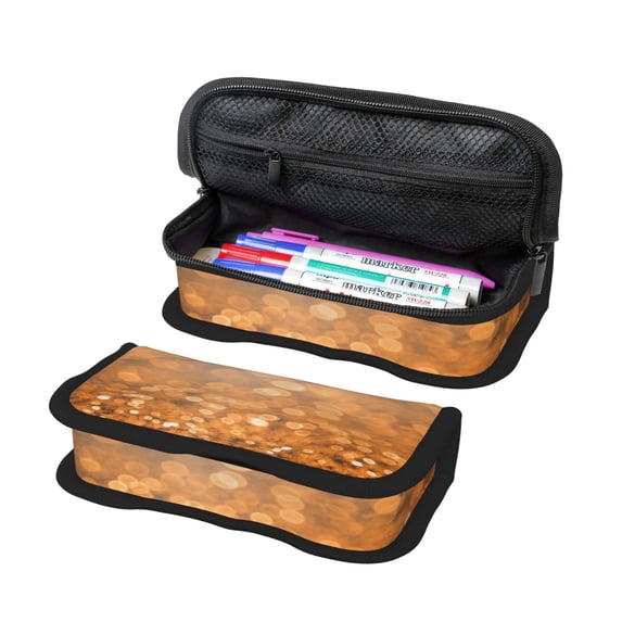 Gaeub Sparkling Orange and Black Print Canvas Pen Case,Pencil Case for Men Women, Large Pen Bag,Big Capacity Canvas Pencil Pouch