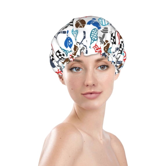 Gaeub Sport Items Shower Caps for Women Men,Double Waterproof Layers Bathing Hat,Elastic and Reusable Bath Caps