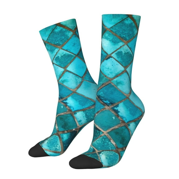 Gaeub Square Glass Mosaic Print Adult Crew Socks,Mid-Calf Socks,Stylish & Comfortable Adult Socks for Men & Women,Crew Athletic Socks for Sport Running Traveling