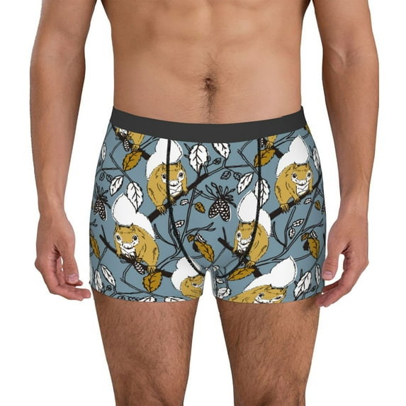 Gaeub Squirrel And Leaves Print Men's Boxer Briefs,Super Fit Boxer Briefs for Men,Quick-Dry Underwear with 4-Way Stretch-Large
