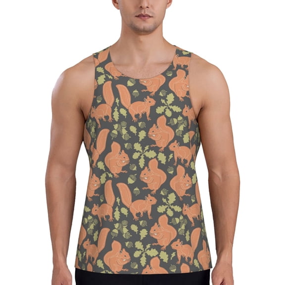 Gaeub Squirrel And Nuts Men's Athletic Tank Top, Workout Sleeveless Shirts, Running Tank Tops for Gym, Running, Training - 4X-Large