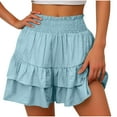 thumbnail image 1 of Women's Pleated Skirt High Waisted Tennis Skirts Layered Ruffle Hem Mini Skirt Flared Flowy Casual Swing Beach Mini Short Skirt Sports Skater Running Skorts withShorts Pockets, 1 of 6